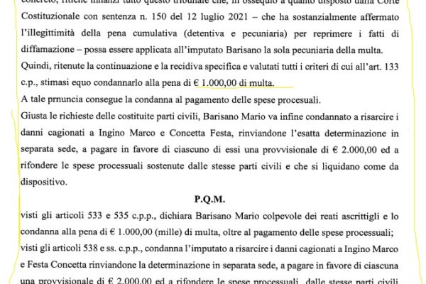 Pubblicata la sentenza di condanna di Mario Barisano